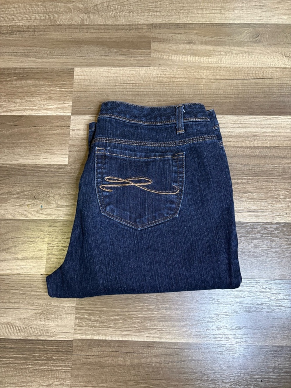 Style&co. Petite Straight Dark Blue Embroidered Button Denim Jeans Women's 12P